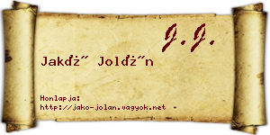 Jakó Jolán névjegykártya