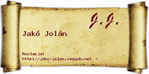 Jakó Jolán névjegykártya